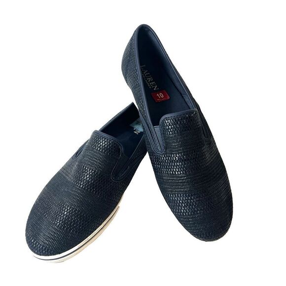 Lauren Ralph Lauren Womens Sz 10B Slip On Flats Casual Shoes Navy Blue Synthetic - Picture 1 of 11